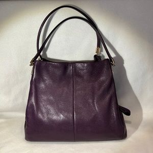 Coach Leather Hobo Shoulder Bag - Pebbled Leather - Aubergine (Eggplant Purple)